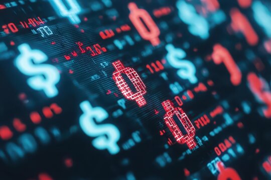 Close-up of currency symbols swirling in a vortex of fluctuating market data, dynamic forex concept, Forex currency fluctuations