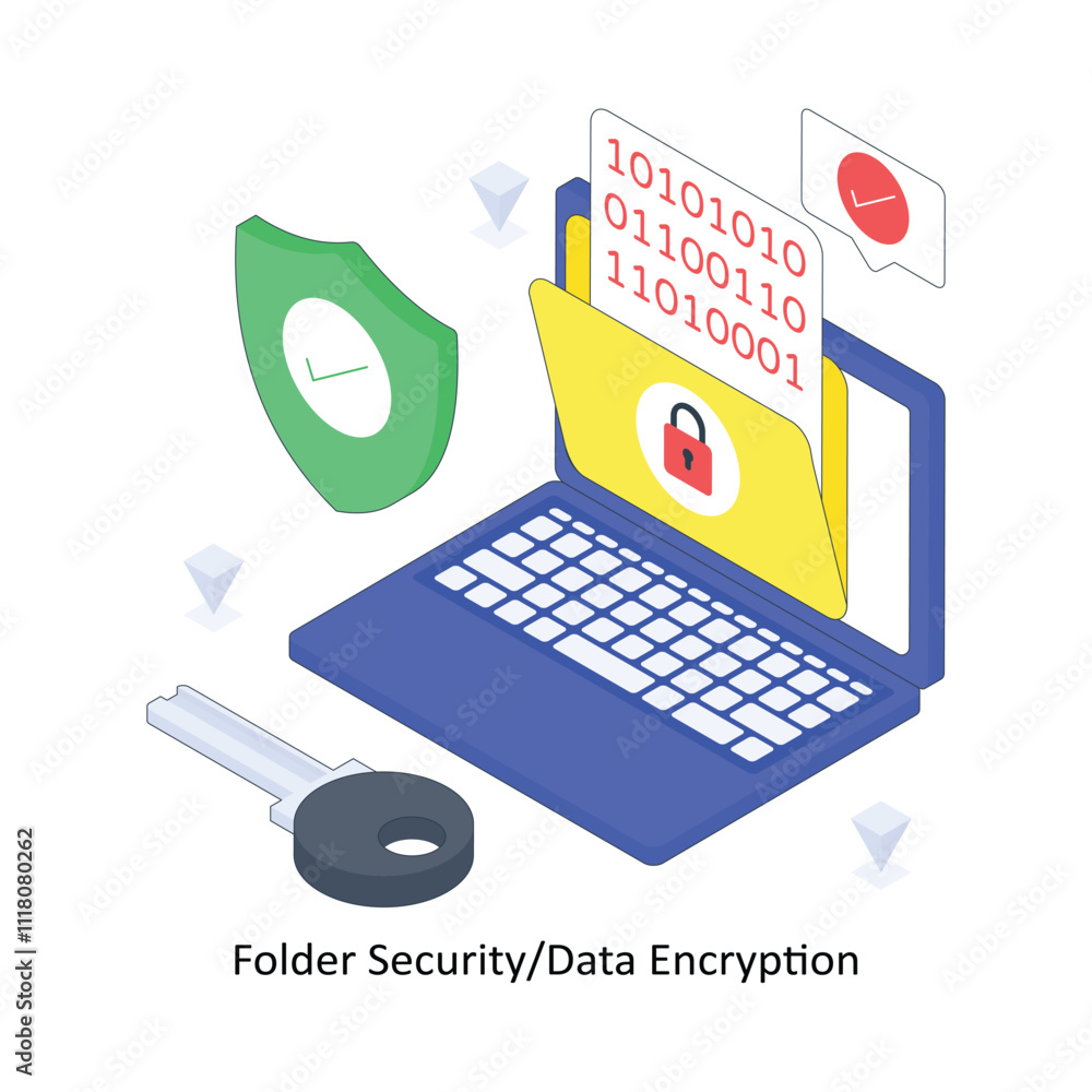 Poster folder security/data encryption isometric colored illustration. eps file stock illustration
