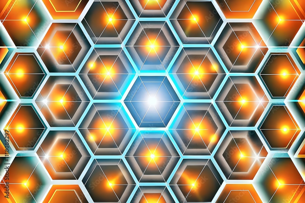 Poster modern hexagonal pattern background bright colors illuminated edges design geometric art
