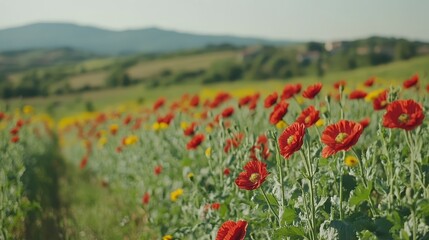 Obraz premium Vibrant Red Poppies Blooming in Rural Landscape