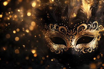 Golden Venetian Mask with Feathers