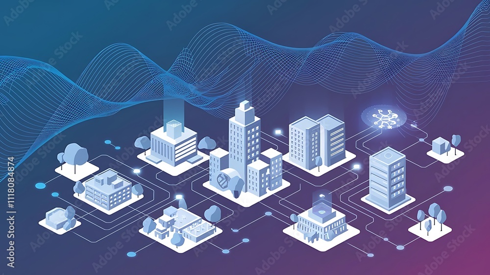 Poster big data connection technology concept, smart city and abstract dot point connect with gradient line
