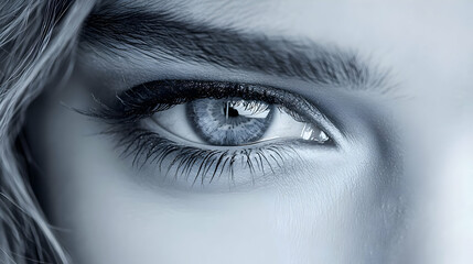 Fototapeta premium Blue Monday Macro Sad Eyes concept as Macro close up of tired and puffy eyes highlighting exhaustion and Blue Monday fatigue for magazine advertisement with copy space. in Photo Stock Concept 