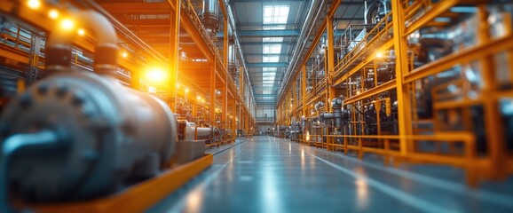 Fototapeta premium Industrial Interior with Yellow Support Structures