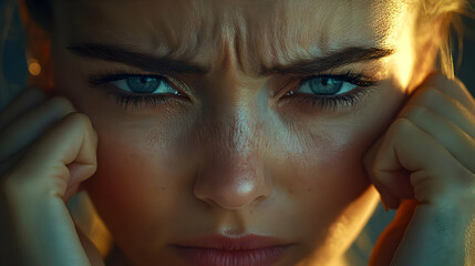 Blue Monday Mental Exhaustion concept as Close up of a person face showing signs of mental exhaustion and stress on Blue Monday suitable for magazine advertisement with copy space. in  Photo Stock  Co