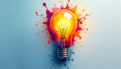 Colorful Creative Idea Concept: Lightbulb Made from Vibrant Paint Splashes