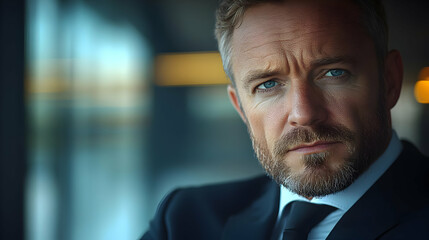 Blue Monday Reflective Pause concept as Individual taking a reflective pause at work showing signs of contemplation and sadness on Blue Monday suitable for magazine advertisement with copy space. in  