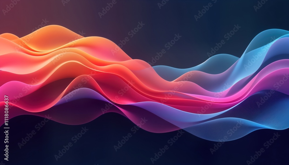 Poster abstract 3d waves with vibrant colors. flowing shapes create dynamic visuals. modern tech design. ab