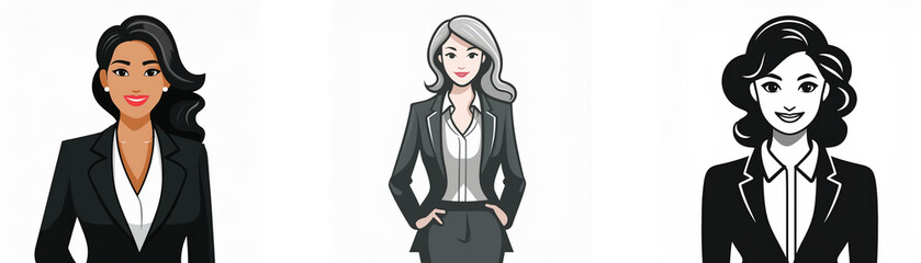 Fototapeta premium Three diverse women in business suits, showcasing professionalism and different hairstyles. Each woman projects confidence and success.