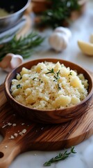 Delicious garlic mashed potatoes prepared with herbs and spices