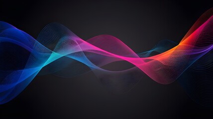 Naklejka premium colorful neon vector lines with a wavy pattern background is dark blue