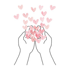 両掌からたくさんのハートが飛び出すイラスト