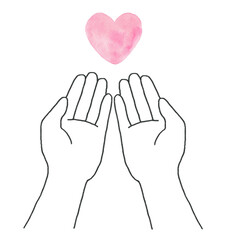 両手のひらにハートを持つイラスト