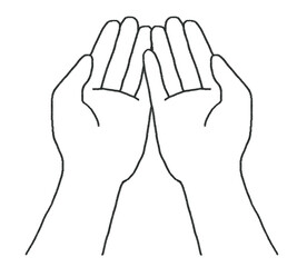 重なる両手のひらの線画イラスト