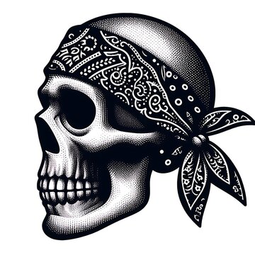 recommend clip art: Skull wearing a bandana with intricate designs.