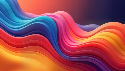 Fototapeta premium Abstract 3D background with colorful wavy lines. Vibrant colors blend seamlessly. Dynamic shapes create flowing movement. Modern design. Ideal for tech, web design, digital art projects. Abstract