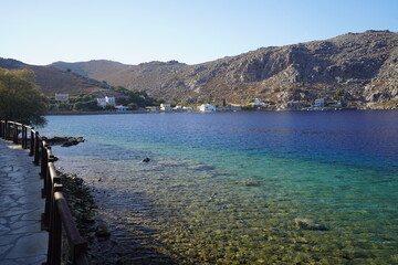 Naklejka premium house on waterfront in a picturesque and relaxing destination , Emporios beach on Symi island