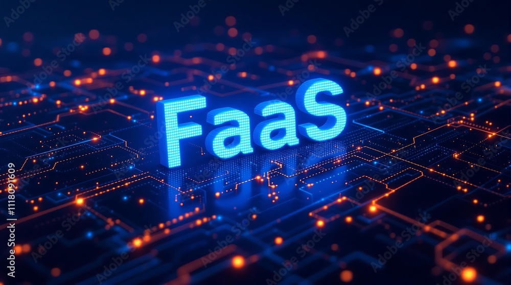 Poster digital binary matrix representing function as a service (faas) concept in technology