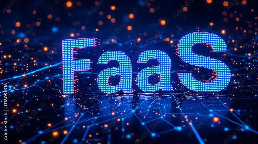 Poster digital binary matrix representing function as a service (faas) concept in technology
