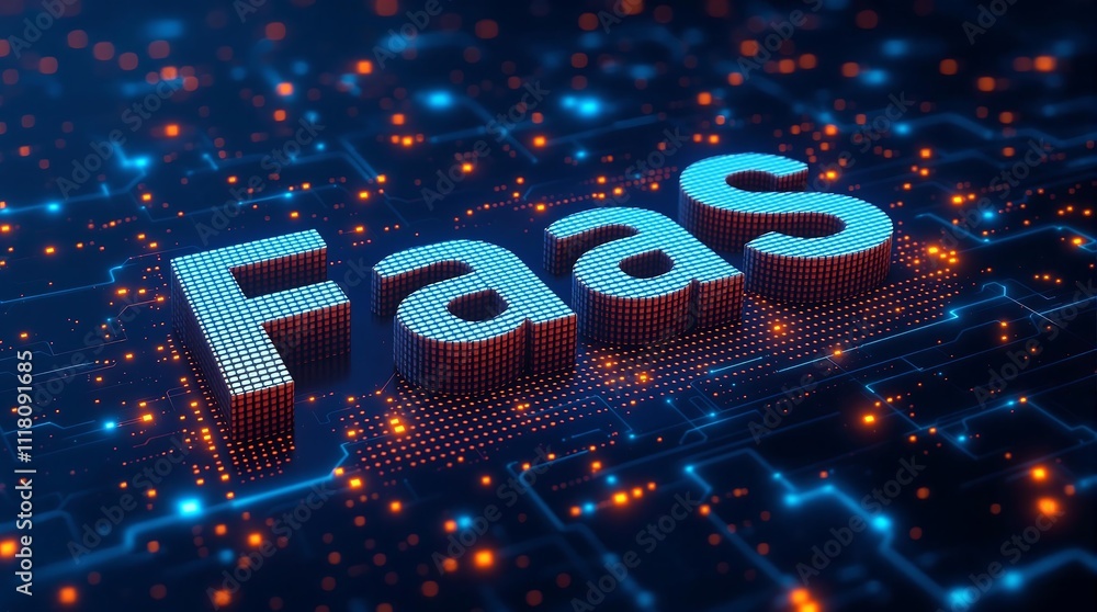 Poster digital binary matrix representing function as a service (faas) concept in technology