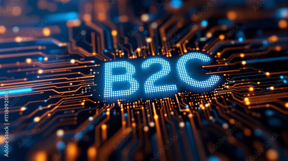Poster digital matrix binary code representing b2c (business to consumer) concept