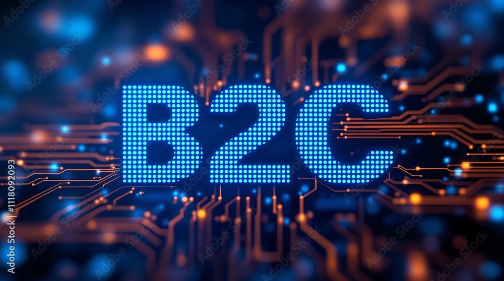 Poster digital matrix binary code representing b2c (business to consumer) concept