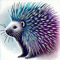 Stylized illustration of a porcupine in vibrant colors.