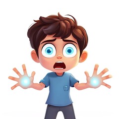 Obraz premium Cartoon character with psychic powers, glowing eyes and hands on a white background