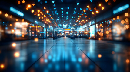 Obraz premium Business Stress Bokeh concept as Bokeh lights with blue tones overlay on a business setting symbolizing stress and anxiety of Blue Monday for magazine advertisement with copy space. in Photo Stock C