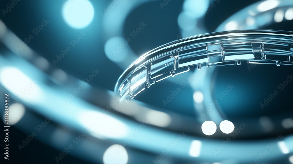 Poster metallic rings floating in a blue glow create a mesmerizing abstract composition in a digital enviro