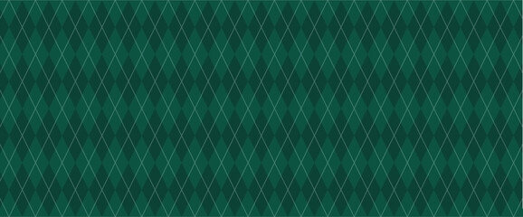 Dark Green Argyle Vector Pattern. Christmas Background. Golf Textile Print. Emerald Diamonds with Gold Accent Lines. Seamless Pattern Tile.