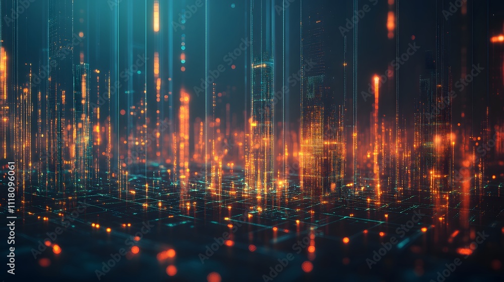 Poster data governance: a digital cityscape symbolizing structured and secure data management, ensuring the