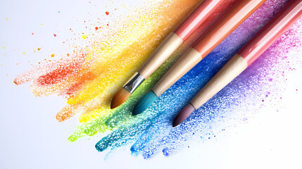 Fototapeta premium Vibrant chalk and watercolor rainbow on a clean white backdrop, showcasing vivid colors and whimsical design elements for a cheerful atmosphere. Chroma. Illustration