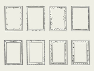 hand drawn doodle photo frames, cute hand drawn painting frame, picture framing borders with decorative elements.