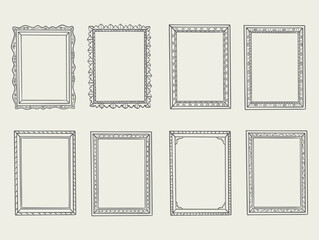 hand drawn doodle photo frames, cute hand drawn painting frame, picture framing borders with decorative elements.