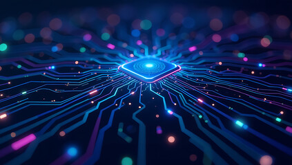Artificial Intelligence Chip Concept Connected to Digital Circuit Board: Generative AI Illustration