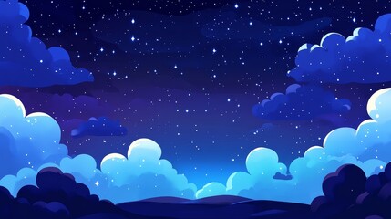 Obraz premium Night Sky Landscape Blue Clouds, Starry Night, Digital Painting, vector art, illustration Night sky, digital art