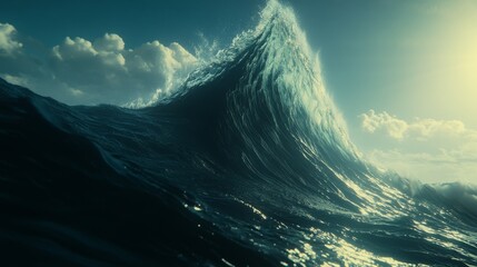 Ocean Wave Dramatic Composition, Teal Hues, Majestic Concept, Water, Nature Ocean, Wave