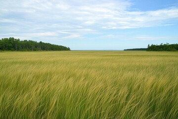 Obraz premium A serene landscape of tall grass swaying gently by the water's edge.