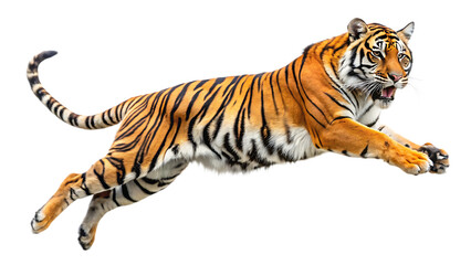 Obraz premium Majestic Tiger Jumping isolated on white background as transparent. PNG.AI GENERATED