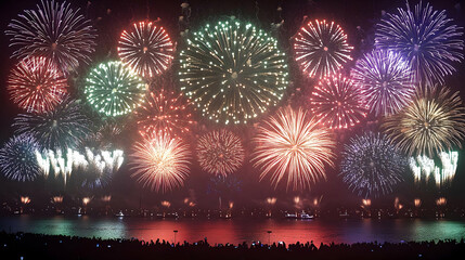 Glossy Australian Fireworks Background concept as Glossy background featuring vibrant Australian fireworks display colorful bursts ample copy space symbolizing national pride and festive celebration f