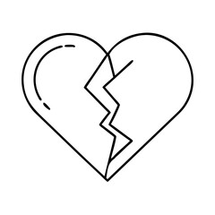 broken heart icon, valentines day illustration, valentine icon - simple black line art of broken heart, symbolizing valentines day celebrations. valentine vector.