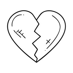 broken heart icon, valentines day illustration, valentine icon - simple black line art of broken heart, symbolizing valentines day celebrations. valentine vector.