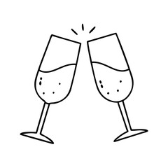 champagne glasses icon, valentines day illustration, valentine icon - simple black line art of champagne glasses, symbolizing valentines day celebrations. valentine vector.