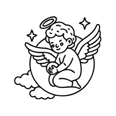 cherub icon, valentines day illustration, valentine icon - simple black line art of cherub, symbolizing valentines day celebrations. valentine vector.