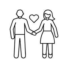 couple holding hands icon, valentines day illustration, valentine icon - simple black line art of couple holding hands, symbolizing valentines day celebrations. valentine vector.