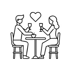 couple s date icon, valentines day illustration, valentine icon - simple black line art of couple s date, symbolizing valentines day celebrations. valentine vector.