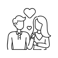 couple s date icon, valentines day illustration, valentine icon - simple black line art of couple s date, symbolizing valentines day celebrations. valentine vector.