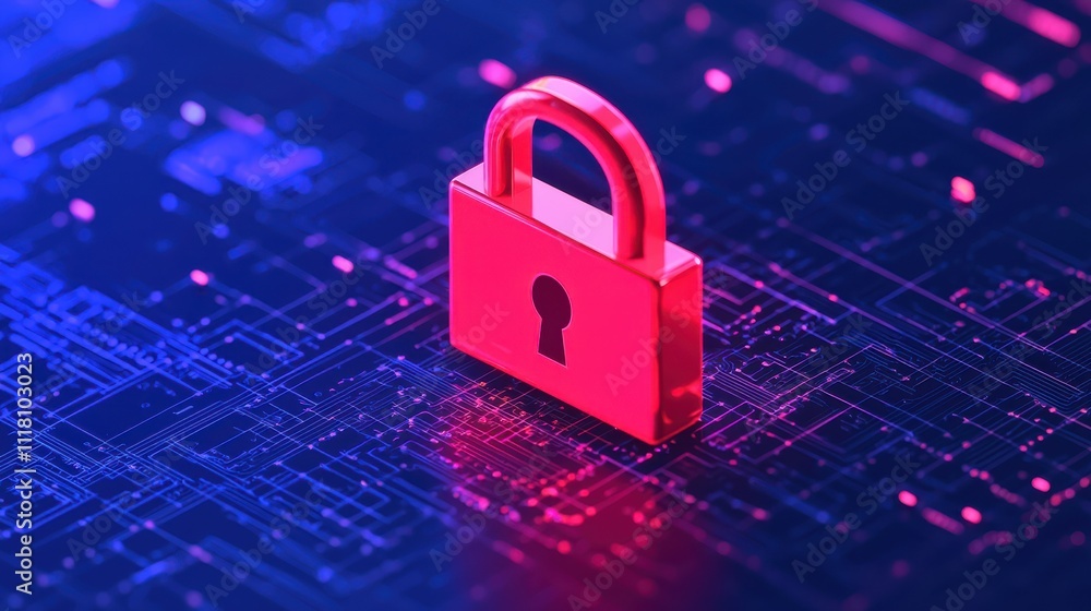 Aufkleber digital representation of secure network featuring red padlock symbolizing cybersecurity. vibrant co