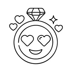 engagement ring emoji icon, valentines day illustration, valentine icon - simple black line art of engagement ring emoji, symbolizing valentines day celebrations. valentine vector.